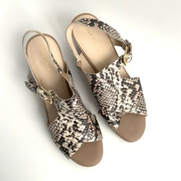 Cole Haan Sandals Women Size 8.5B Python Embossed Leather Open-toe Sling-back - Picture 10 of 11